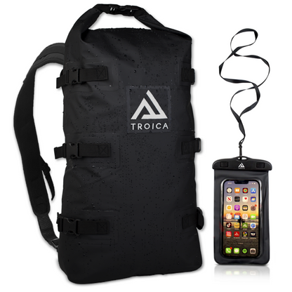 Troica waterproof dry backpack with waterproof cellphone case